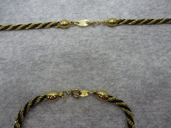 Vintage Trifari Black Gold Tone Cord Rope Woven N… - image 4