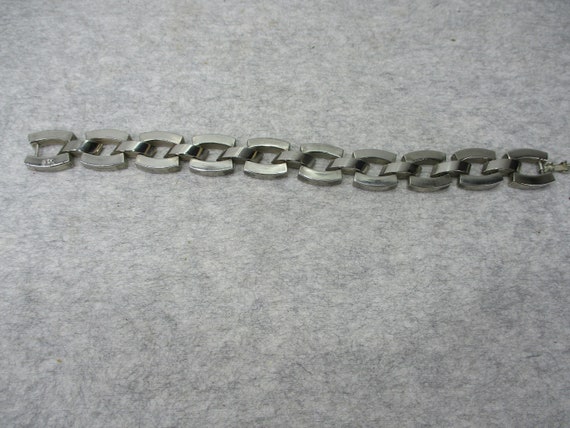 Vintage Men's Stainless Silver Link Chain Bracele… - image 1