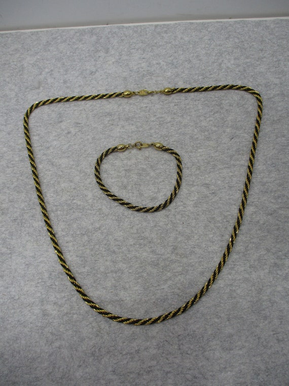 Vintage Trifari Black Gold Tone Cord Rope Woven N… - image 1
