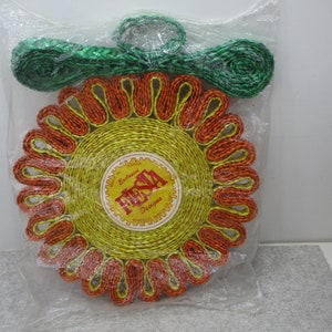 Vintage Fiesta Designs Rattan Trivet Wicker Straw Woven Round Orange Yellow
