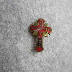 Vtg ULCA Life Member Womens Missionary Society WMS Red Enamel Cross Pin Brooch