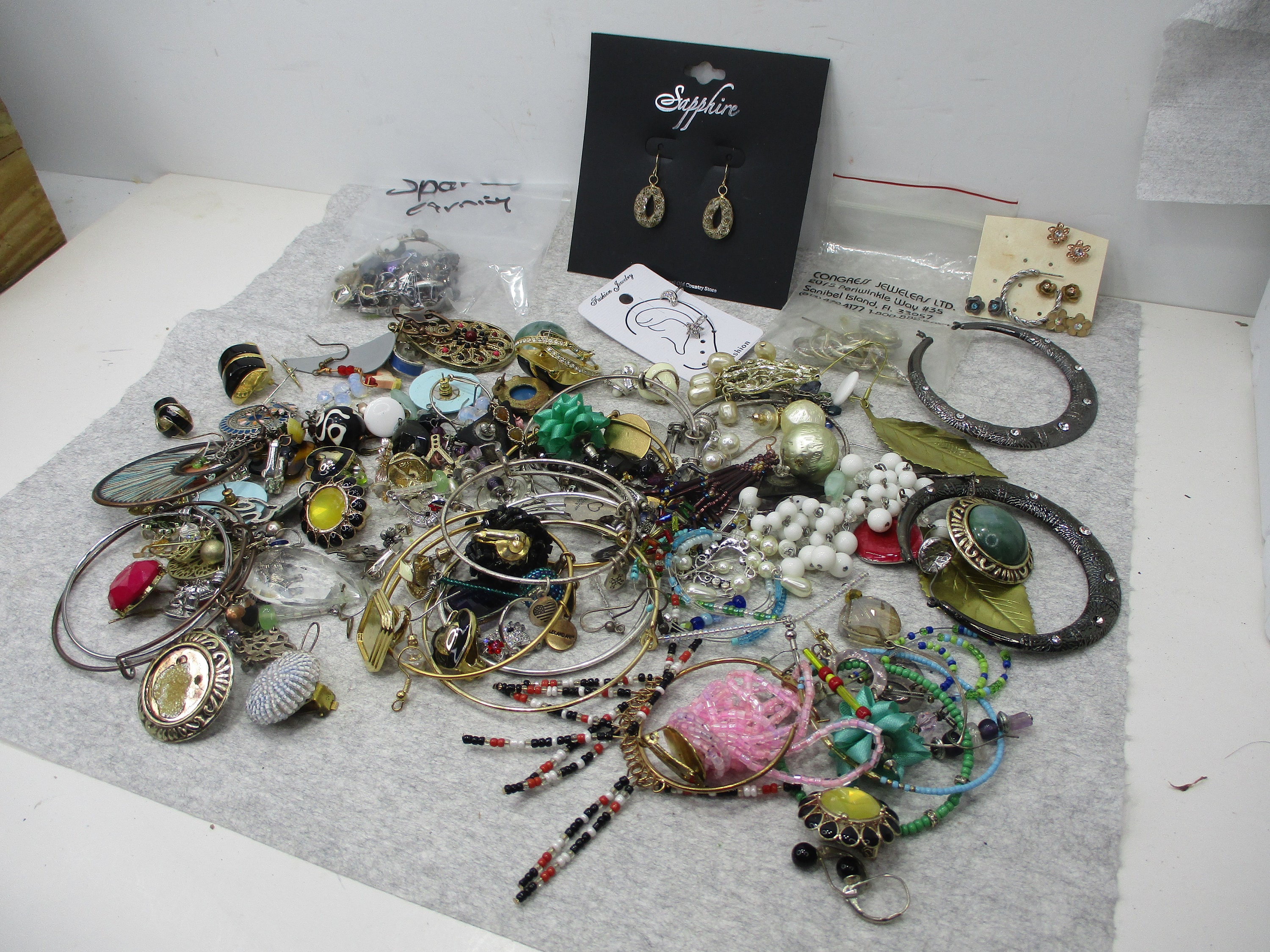 Lotto Vintage 3 Paia Di Orecchini Pendenti Modernisti CZ In - Foto 8