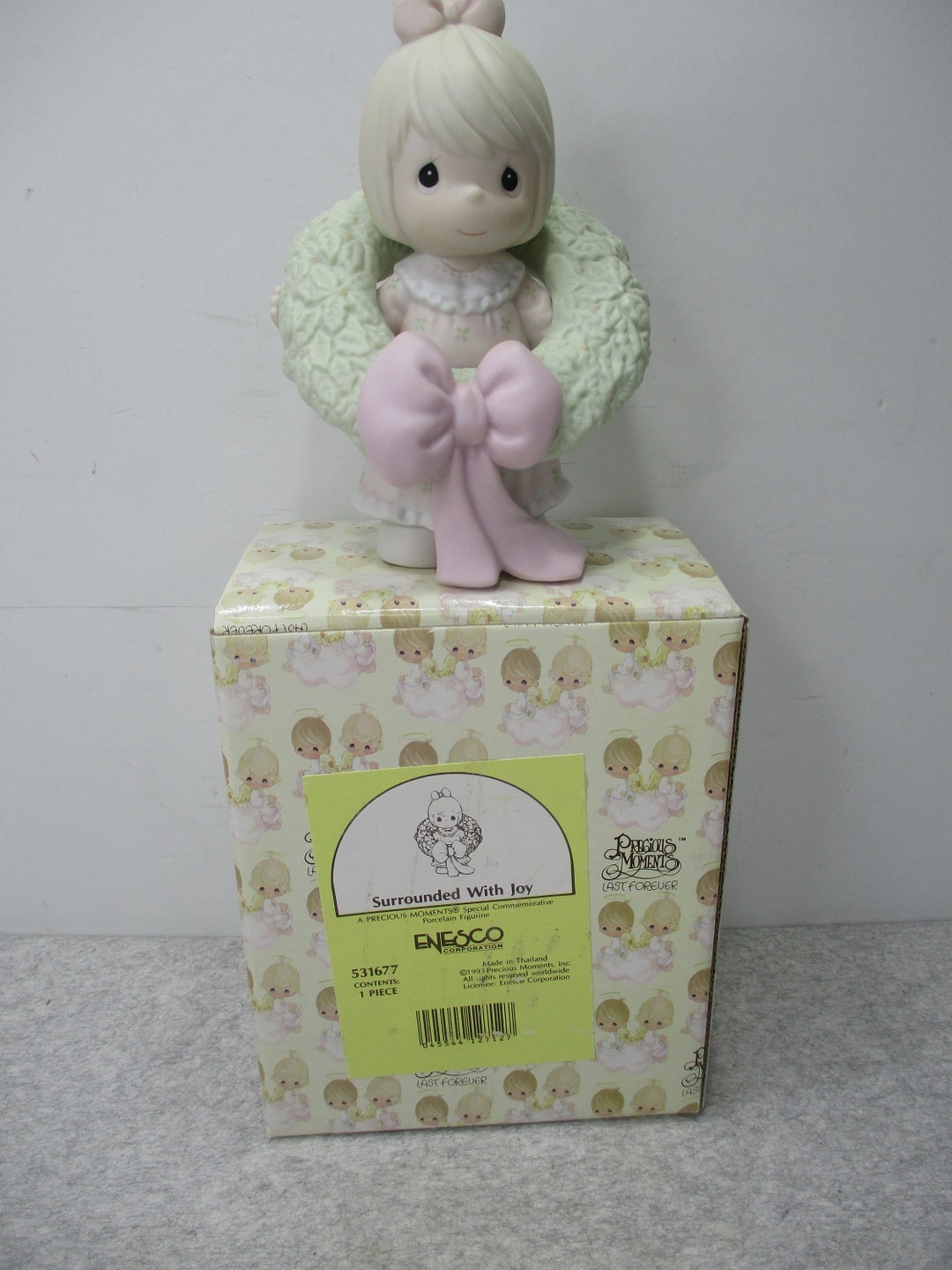 1993 Precious Moments Surrounded With Joy Figurine Girl Wreath ...