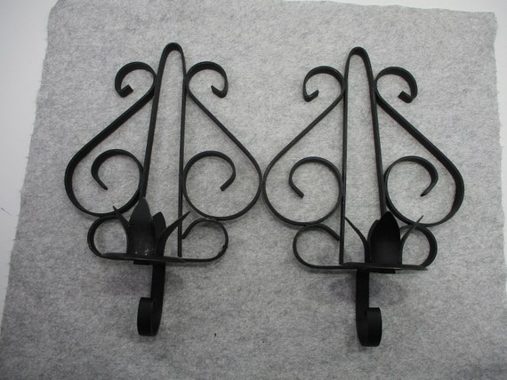 2 Black Scroll Wrought Iron Metal Wall Decor Hanging Candle - Black Wrought Iron Wall Decor 2 Black Scroll Wrought Iron Metal Wall Decor Hanging Candle - Black Wrought Iron Wall Decor