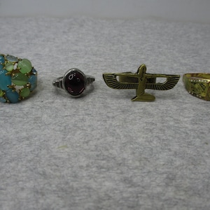 4 Vtg Costume Ring Lot Estate Statement Cocktail Egyptian Monet Harley Davidson