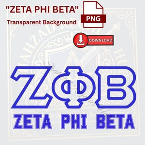 May include: A digital graphic featuring the Greek letters Zeta Phi Beta in a bold blue outline with white fill, accompanied by the text Zeta Phi Beta below. The image includes a PNG file icon and a red download button with a downward arrow icon.