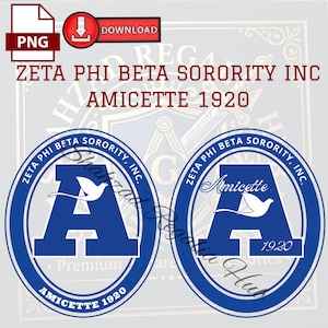 May include: A digital graphic file featuring two circular logos for Zeta Phi Beta Sorority Inc. Each logo displays a large blue letter A, a white dove silhouette, and the text Zeta Phi Beta Sorority Inc., Amicette, and 1920 in blue and white.