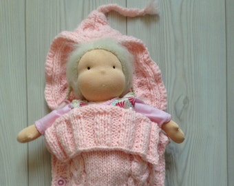 Handknitted sleeping bag, sleeping bag, doll sleeping bag, Waldorf doll, gift,