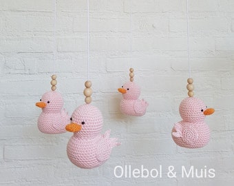 Music mobile with pink ducklings, crib mobile, mobile, nurcery decor,  baby mobile, pink ducklings