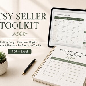 Etsy-Angebots- und Content-Toolkit: Kopier-Arbeitsbuch, Kalender und Leistungstracker