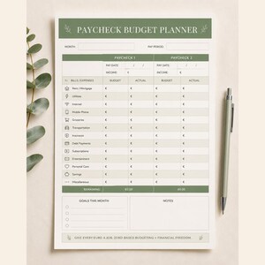 Paycheck Budget Planner: Biweekly Income, Bills and Expense Spreadsheet