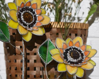 Stained Glass Yellow Sunflower 3D Sculpture Flower with Sun Face Center