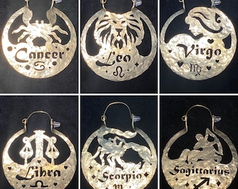 Brass Zodiac Hoop Earrings- Please Read Description
