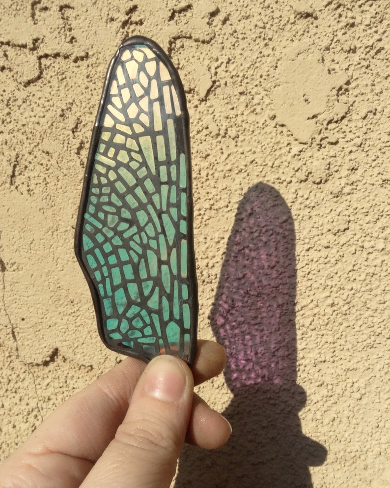 Laser Cut Stained Glass Laminated Dichroic Film Dragonfly Back Wing image 6