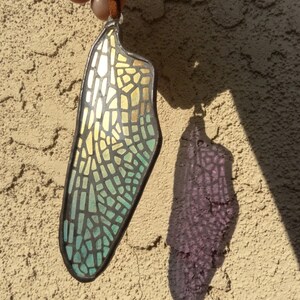 Laser Cut Stained Glass Laminated Dichroic Film Dragonfly Back Wing image 2