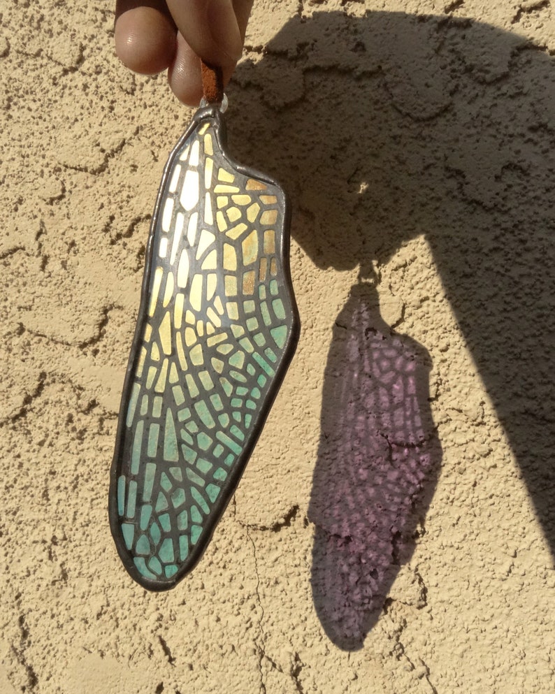 Laser Cut Stained Glass Laminated Dichroic Film Dragonfly Back Wing image 2