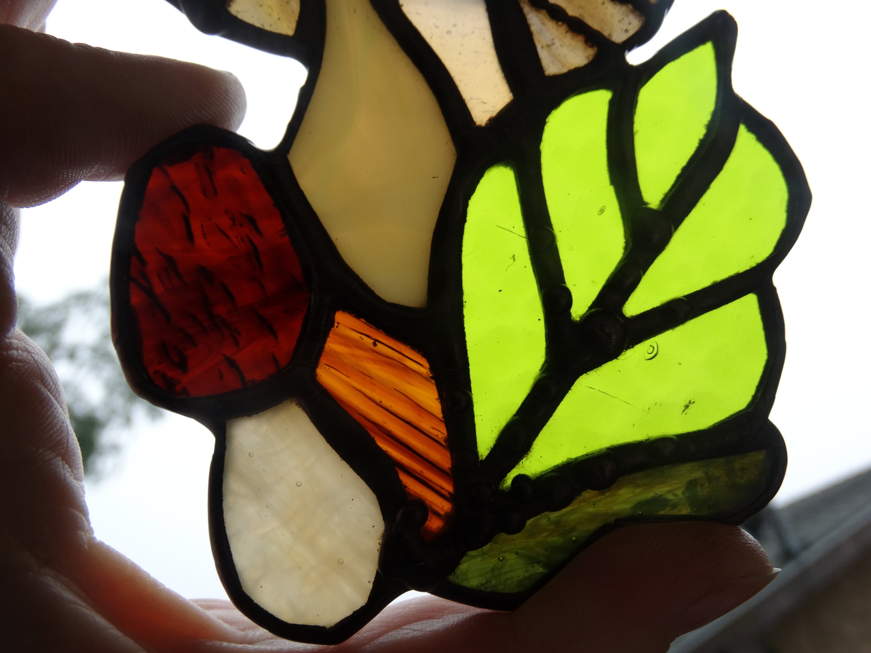 Handmade Stained Glass Morel Mushroom Cluster in Forest Floor Green