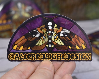 Stained Glass Death's Head Moth Large Glossy Vinyl Sticker Altered Light Design