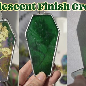 Stained Glass Iridescent Pressed Botanicals Coffin Suncatcher in Your Choice of Color Iridescent Green