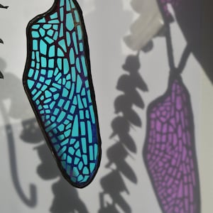 Laser Cut Stained Glass Laminated Dichroic Film Dragonfly Back Wing image 1