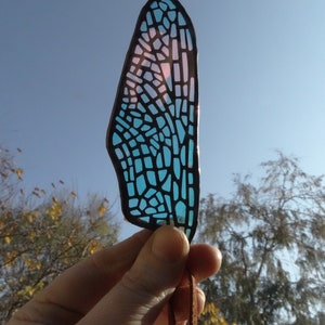 Laser Cut Stained Glass Laminated Dichroic Film Dragonfly Back Wing image 5