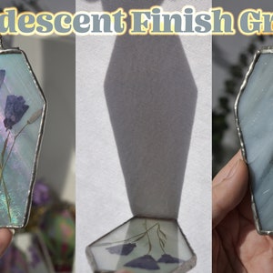 Stained Glass Iridescent Pressed Botanicals Coffin Suncatcher in Your Choice of Color Iridescent Grey