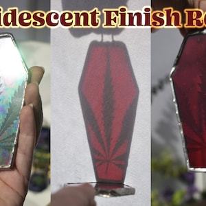 Stained Glass Iridescent Pressed Botanicals Coffin Suncatcher in Your Choice of Color Iridescent Red