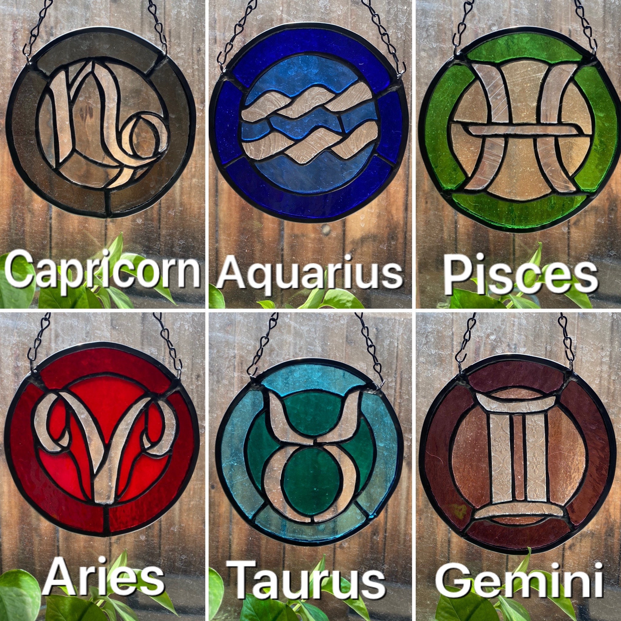 Made To Order Handmade Stained Glass Zodiac Sign Suncatcher Etsy