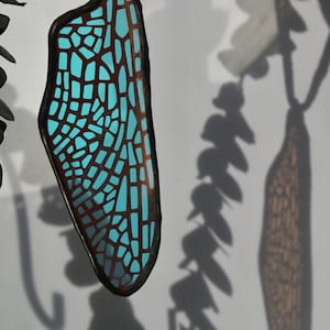 Laser Cut Stained Glass Laminated Dichroic Film Dragonfly Back Wing image 3