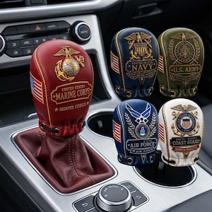 Patriotic Leather Gear Shift Knob Cover,Tactical Style Shifter Boot for Car Interior,Aesthetic Auto Accessory,Gift for Veterans and Patriots