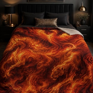 Fiery Flame Swirl Fleece Sherpa Blanket | Red Orange Fire Pattern