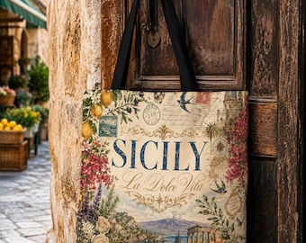 Sicily La Dolce Vita vintage travel poster Tote | Italian coastal illustration