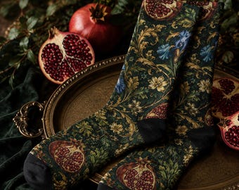 Vintage Pomegranate Floral Crew Socks | Recycled Poly