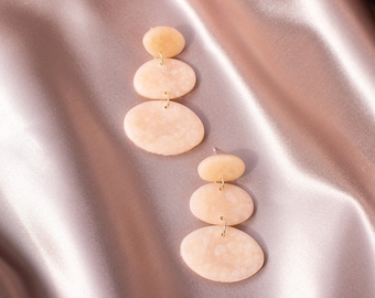 Pink Oval Tiered Statement Earring // Polymer Clay Earring, Dangle Earrings, Statement Earrings, Minimalist Earring, Modern Earring