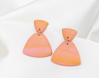 Coral Marble Triangle  Polymer Clay Earring, Dangle Earrings, Statement Earrings, Minimalist Earring, Modern Earring