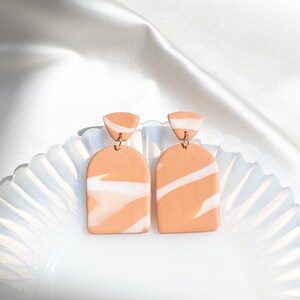 Peach Swirl //  Polymer Clay Earring, Dangle Earrings, Statement Earrings, Modern Earring