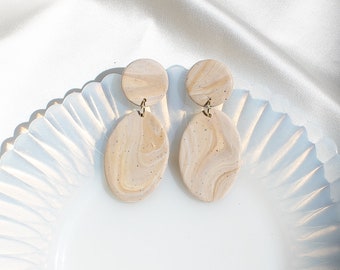 Marble Sand Statement Earring // Polymer Clay Earring, Dangle Earrings, Statement Earrings, Minimalist Earring, Modern Earring