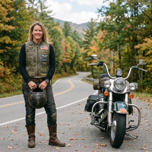 Distressed Cowhide Leather Motorcycle Vest, Veteran Rider Patches, Route 66 Style