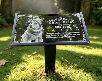 Pet Memorial Stone Personalized Black Granite Pet Grave Marker with Photo Engraving, Custom Dog Cat Headstone,Outdoor Sympathy Memorial Gift
