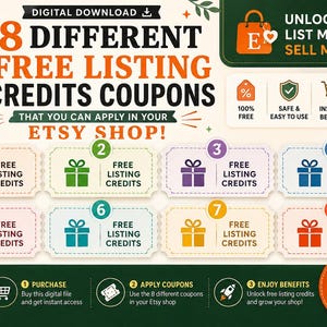 8 Etsy Listing Credit Coupons (Digital Download) Download The Digital TXT  File Then Unlock Your Etsy Codes the Code Insight Of The TXT File