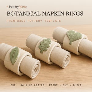 Botanical Napkin Rings Pottery Template | Slab Built Napkin Ring Pattern, No Wheel Needed | Printable PDF for Beginners | Commercial License