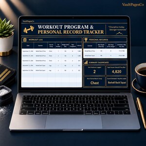 Workout Program & Personal Record Tracker Spreadsheet - Excel Strength Training Log with PR Calculator and Volume Tracker
