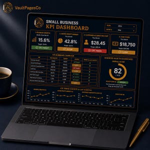 Puede incluir: Una pantalla de portátil que muestra un panel de KPI para pequeñas empresas con datos de mayo de 2024. La interfaz presenta métricas de crecimiento de ingresos, margen de beneficio bruto, coste de adquisición de clientes y flujo de caja.