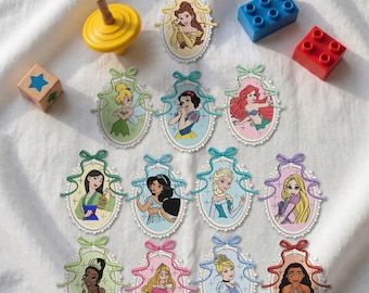 Disney Princess Cameo Custom Embroidered Patch, Vintage Retro Portrait Iron-on Patch, Theme Park Fan Velcro patch, Denim Jacket DIY
