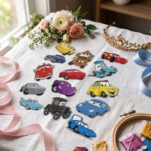 Disney Cars McQueen Retro Custom Embroidered Patch, Cartoon Racing Vintage Iron-on Patch, Kids DIY Boy Velcro patch, Denim Jacket Decor
