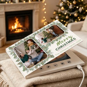 Christmas Video Keepsake Book, Personalized 7" LCD Memory Album, Upload Photos & Videos, Holiday Gift for Family