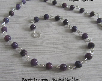 Purple Lepidolite Gemstone Beaded Necklace, Perfect gift of Gemstone Crystal Jewellery