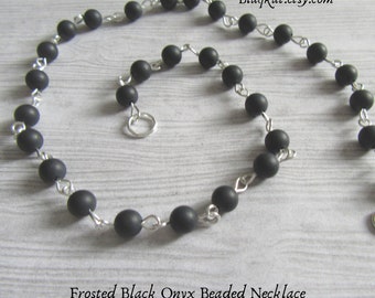 Frosted Black Onyx Gemstone Beaded Necklace, Perfect gift of Gemstone Crystal Jewellery, Witchy Jewellery