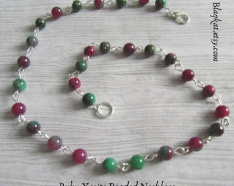 Ruby Zoisite Gemstone Beaded Necklace, Gift of Anyolite Crystal Jewellery