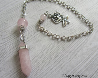 Goddess Aphrodite Pale Pink Rose Quartz Dowsing Pendulum, Divination Witches Tools